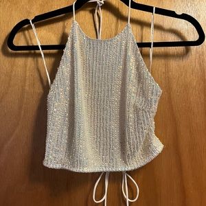 Topshop Sequin Tie Up Crop Top